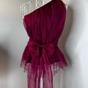 Express Burgundy One-Shoulder Blouse